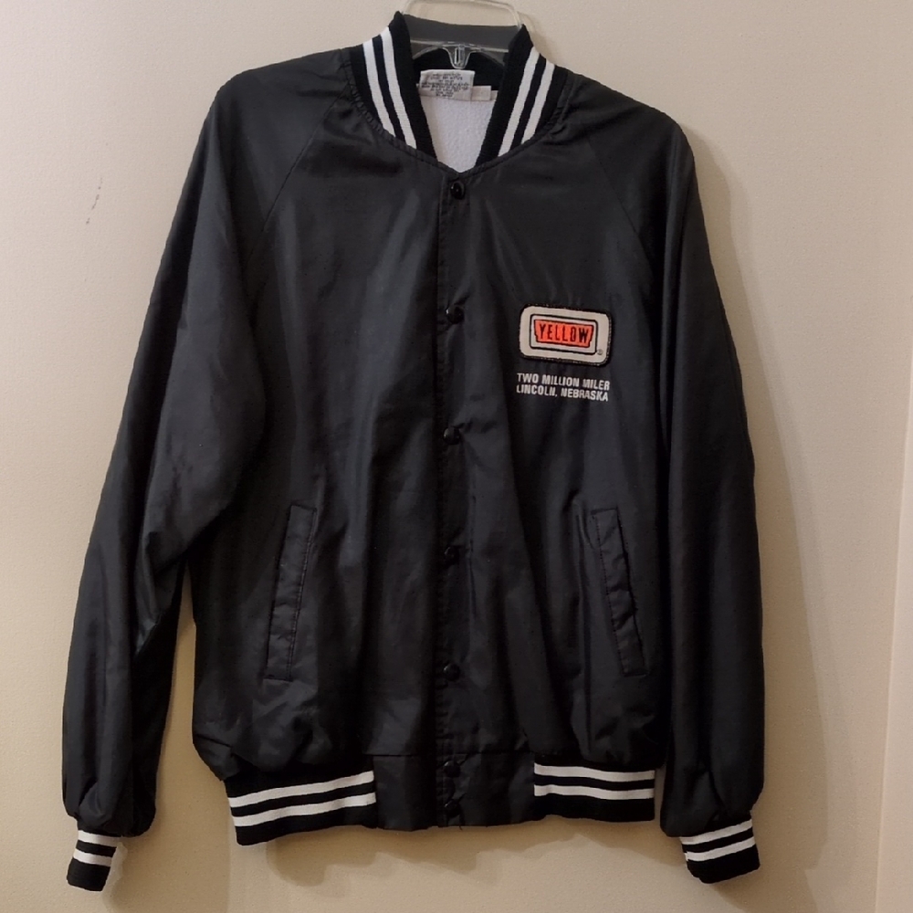 Black Bomber Jacket Yellow Trucking Vintage